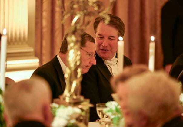 April 28, 2026, Washington, District Of Columbia, USA: WASHINGTON, DC - APRIL 28: Sen. John Barrasso and Supreme Court Justice Brett Kavanaugh talk during a state dinner at the White House on Tuesday, April 28, 2026 in Washington, D.C. Charles spoke to a joint session of Congress earlier in the day, and attended several events with U.S. President Donald Trump Washington USA - ZUMAs152 20260428_faa_s152_295 Copyright: xCraigxHudsonx-xPoolxviaxCNPx