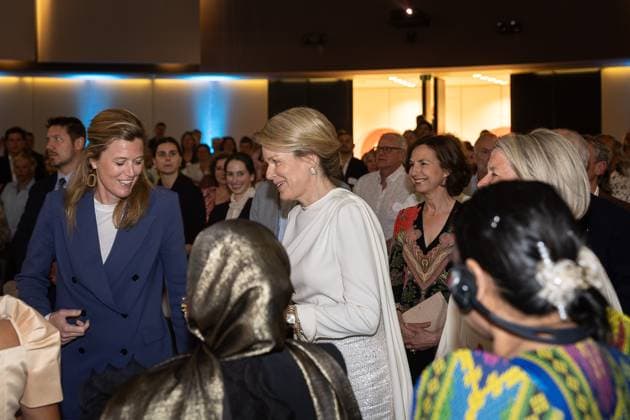 Minister of Justice Annelies Verlinden and Queen Mathilde of Belgium pictured during the 27th edition of the award ceremony of the Womed Award , for best female entrepreneur, organised by Markant and Unizo, Tuesday 28 April 2026 in Brussels.  JAMESxARTHURxGEKIERE 172331931