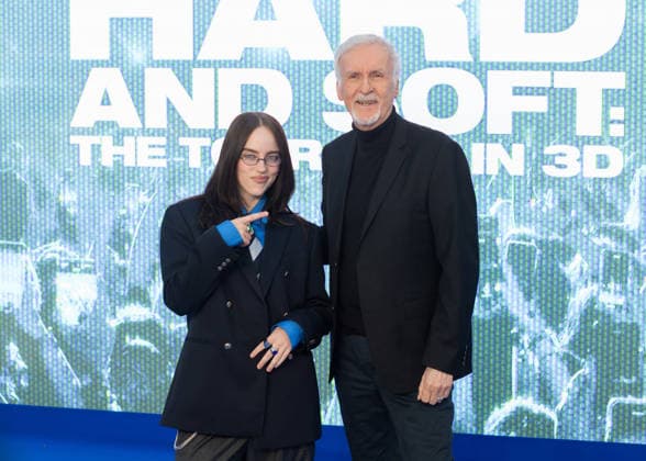Billie Eilish and James Cameron attends the UK Premiere of Billie Eilish - Hit Me Hard and Soft: The Tour Live In 3D at Odeon Luxe Leicester Square in London, England. UK. Tuesday 28th April 2026. Copyright: xJamesxWarrenx ae75e694