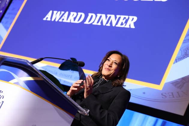 BEVERLY HILLS, CALIFORNIA - APRIL 29: Kamala Harris on stage at the Public Counsel Awards Dinner on April 29, 2026 in Beverly Hills, California. Copyright: xAdMediax MediaPunchx