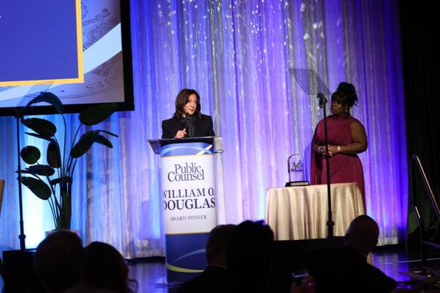 BEVERLY HILLS, CALIFORNIA - APRIL 29: Kamala Harris on stage at the Public Counsel Awards Dinner on April 29, 2026 in Beverly Hills, California. Copyright: xAdMediax MediaPunchx