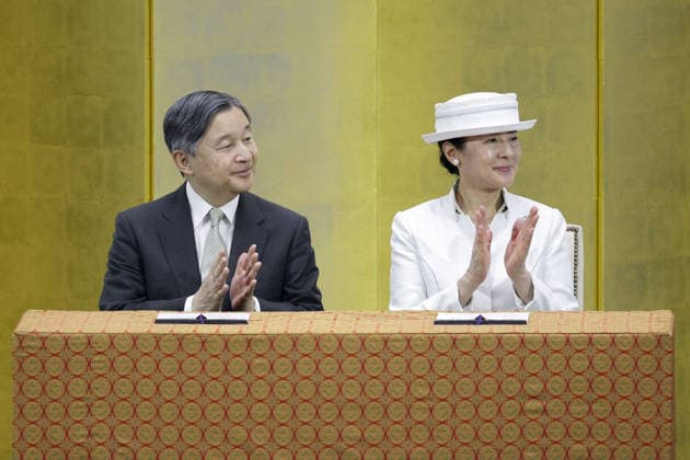 Ceremony marking centennial since start of Showa era Japanese Emperor Naruhito and Empress Masako attend a government-sponsored ceremony marking the centennial of the start of the Showa era (1926-1989) at the Nippon Budokan hall in Tokyo on April 29, 2026, a national holiday marking the birthday of the late Emperor Showa.  A14AA0005508501P