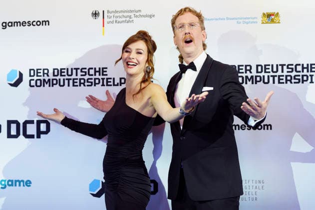 Katrin Bauerfeind und Uke Bosse bei der Verleihung des Deutschen Computerspielpreises 2026 im Herkulessaal der Residenz. München, 29.04.2026