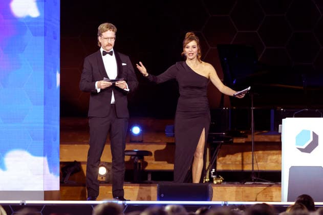 Uke Bosse und Katrin Bauerfeind bei der Verleihung des Deutschen Computerspielpreises 2026 im Herkulessaal der Residenz. München, 29.04.2026