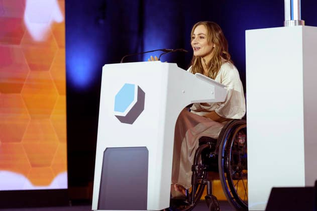 Kristina Vogel bei der Verleihung des Deutschen Computerspielpreises 2026 im Herkulessaal der Residenz. München, 29.04.2026