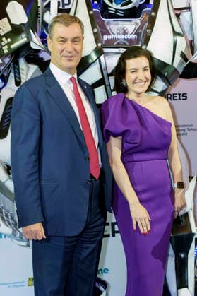Markus Söder und Dorothee Bär bei der Verleihung des Deutschen Computerspielpreises 2026 im Herkulessaal der Residenz. München, 29.04.2026