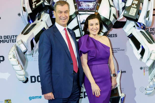 Markus Söder und Dorothee Bär bei der Verleihung des Deutschen Computerspielpreises 2026 im Herkulessaal der Residenz. München, 29.04.2026