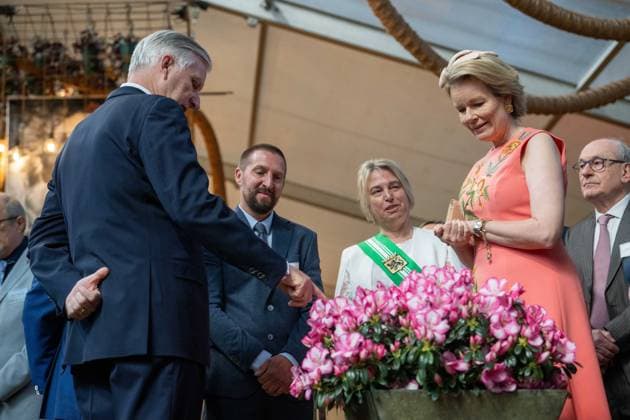 Queen Mathilde of Belgium is pictured during the blessing of the flower named after her during a royal visit to the Floralien flower festival in Gent, Thursday 30 April 2026. The King & Queen are invited for a preview to the event, which is open to the public from 1 to 10 May.  JONASxROOSENS 172447315