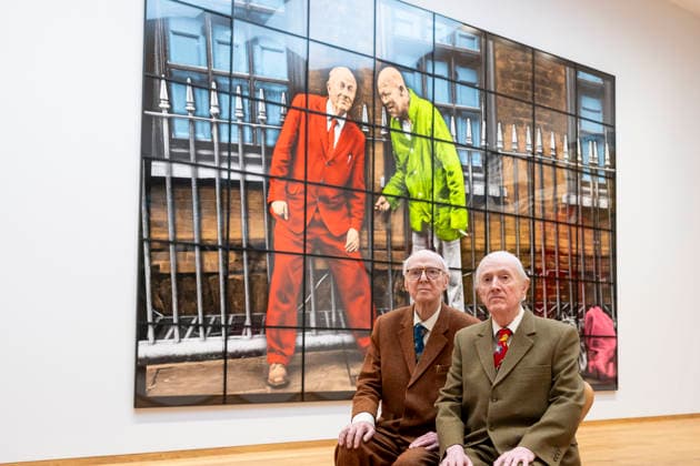 April 30, 2026, London, London, UK: LONDON, UK. Gilbert Prousch and George Passmore, known as Gilbert & George, with Ã¢â‚¬ËœCROMPTON STREETÃ¢â‚¬â ¢, 2020, from Ã¢â‚¬ËœTHE NEW NORMAL PICTURESÃ¢â‚¬â ¢, at a preview of Ã¢â‚¬ËœOur George Crompton, WORLDS and WINDOWS by Gilbert & GeorgeÃ¢â‚¬â ¢, a tribute to their friend, George Crompton with works from Ã¢â‚¬ËœTHE NEW NORMAL PICTURESÃ¢â‚¬â ¢, exhibited alongside a selection of postcard art from Ã¢â‚¬ËœWORLDS and WINDOWSÃ¢â‚¬â ¢, and Ã¢â‚¬ËœTHE URETHRA POSTCARD ARTÃ¢â‚¬â ¢. The show runs 1 May at The Gilbert & George Centre near Brick Lane. London UK  - ZUMAl94_ 20260430_zaf_l94_017 Copyright: xStephenxChungx