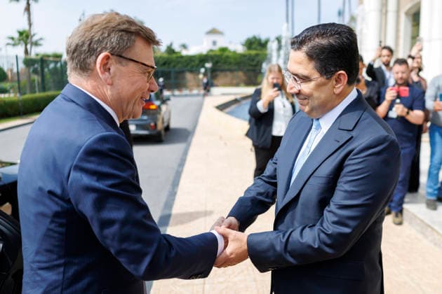 Johann Wadephul (CDU), Bundesaussenminister, reist nach Marokko. Hier bei einem Treffen mit dem Aussenminister von Marokko, Nasser Bourita. Rabat, 30.04.2026. Fotografiert im Auftrag des Auswaertigen Amtes Rabat Marokko *** Johann Wadephul CDU , Federal Foreign Minister, travels to Morocco Here at a meeting with the Foreign Minister of Morocco, Nasser Bourita Rabat, 30 04 2026 Photographed on behalf of the Federal Foreign Office Rabat Morocco Copyright: xThomasxImo AAx
