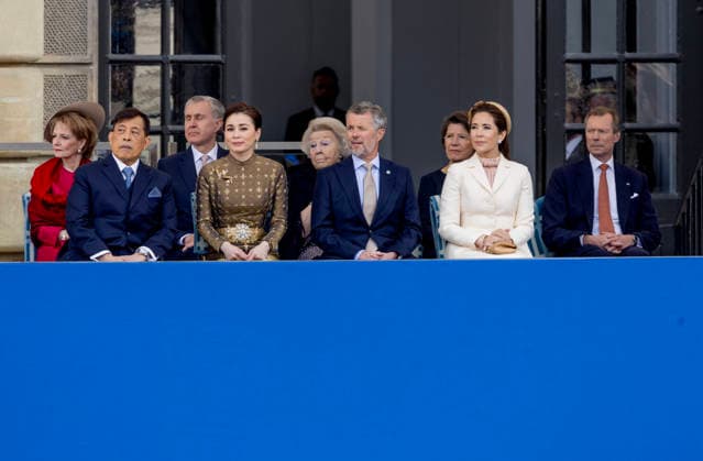 30-04-2026 Outer King Maha Vajiralongkorn, Queen Suthida of Thailand, King Frederik X, Queen Mary of Denmark and Grand Duke Henri and Princess Beatrix and Crown Princess Margareta of Romania and Crown Prince Radu of Romania attend the Swedish Armed Forces tribute on the Outer Courtyard of the Royal palace as part of the celebrations of King Carl Gustafs 80th birthday in Stockholm, Sweden. Â  Copyright: xPPEx