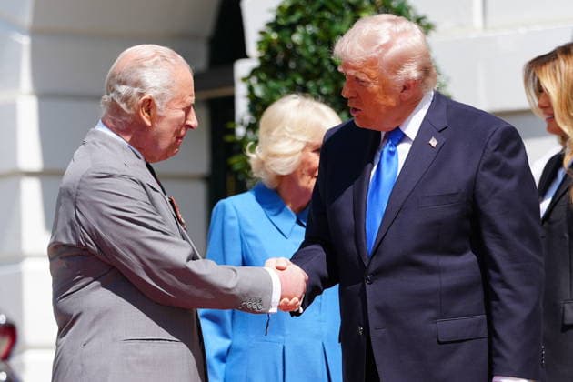 Trumps Bid Farewell to King Charles III and Queen Camilla United States President Donald J Trump shakes hands with with King Charles III of the United Kingdom of Great Britain and Northern Ireland, as he and first lady Melania Trump host a Farewell for the King and Queen Camilla on the South Portico of the White House in Washington, DC, USA, on Thursday, April 30, 2026. Credit: Aaron Schwartz Pool via CNP Washington District of Columbia United States  Copyright: xPool ABACAx