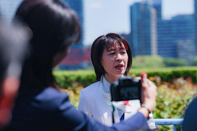 May 1, 2026, New York, New York, USA: MIKA YOKOTA, Governor of Hiroshima Prefecture, Japan, speaks to the press in the Rose Garden at United Nations Headquarters in New York during the first week of the 2026 NPT Review Conference. Yokota spoke about HiroshimaÃ¢â‚¬â ¢s experience of nuclear bombing, nuclear disarmament and non-proliferation, and the importance of carrying forward the testimony of survivors. New York USA - ZUMAo116 20260501_znp_o116_015 Copyright: xBiancaxOterox
