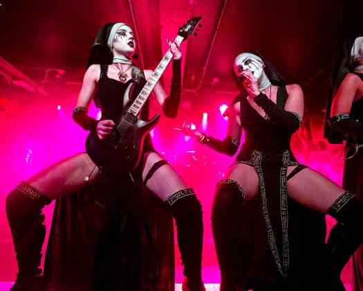 May 1, 2026, Manchester, United Kingdom: LAMIA ( Guitar ) and LILITH (vocals) of Dogma, a female Rock band, performing at Club Academy, Manchester UK Manchester United Kingdom  - ZUMAp211 20260501_aap_p211_007 Copyright: xAndyxVonxPipx