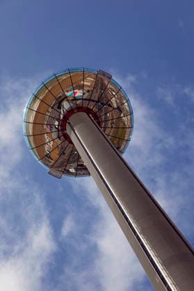 Creative Highlights World RECORD DATE NOT STATED England, East Sussex, Brighton, Steel i360 observation tower on seafront promenade busy with summer tourists. Brighton East Sussex England EDITORIAL USE ONLY Copyright: x xStephenxRaffertyx xEyexUbiquitousx StephenxRaffertyx euphotos051743