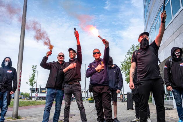 Protest and Counter-Demonstration Face Off in Utrecht Over Immigration UTRECHT 02-05-2026. Dozens of protesters demonstrate against immigration near the Van der Valk hotel in Utrecht, Netherlands, while a counter-demonstration organized by Dolle Mina forms nearby. The group had initially planned to block the A12 highway but was unsuccessful. STORM GROENENDIJK CONTENT CURATION Utrecht The Netherlands  Copyright: xStormxGroenendijkx xCCx x