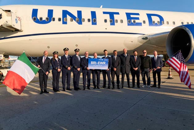United Airlines Inaugurates Bari Newark Route At Karol WojtyÅ‚a Airport United Airlines launches its inaugural direct flight on the Bari-Newark (BRI-EWR) route, landing at Bari-Palese International Airport Karol Wojtyla at 6:20 AM on May 2, 2026. The new transatlantic connection links southern Italy with the New York metropolitan area. Puglia Regional President Antonio Decaro and Bari Mayor Vito Leccese attend the welcome ceremony alongside United Airlines representatives. Bari Italy  Copyright: xMatteoxDellaxTorrex originalFilename: dellatorre-notitle260502_npfsn.jpg