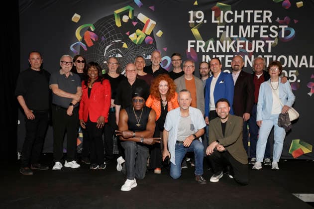 Precious Wilson, Oliver Schwehm und Ingrid Milli Segieth mit Protagonisten und Team bei der Premiere des ARD-Dokumentarfilms Boney M.: Disco. Macht. Legende. auf dem 19. Lichter Filmfest Frankfurt International 2026 im Kino Massif E. Frankfurt am Main, 02.05.2026
