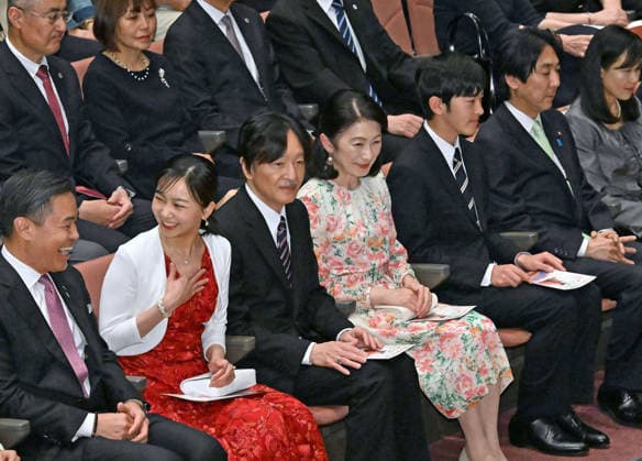 Crown Prince Fumihito s family attends Paraguay-related concert Japanese Crown Prince Fumihito (3rd from L), his wife Crown Princess Kiko (4th from L), their daughter Princess Kako (2nd from L) and their son Prince Hisahito (5th from L) attend a concert held at the Art Center of Tokyo in the Japanese capital on May 3, 2026, to mark the 90th anniversary of the first Japanese immigration to Paraguay.  A14AA0005510795P