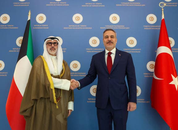 Turkish Foreign Minister Hakan Fidan ANKARA, TURKIYE - MAY 4: (----EDITORIAL USE ONLY - MANDATORY CREDIT - TURKISH FOREIGN MINISTRY HANDOUT - NO MARKETING NO ADVERTISING CAMPAIGNS - DISTRIBUTED AS A SERVICE TO CLIENTS----) Turkish Foreign Minister Hakan Fidan (R) meets with Kuwaiti Foreign Minister Sheikh Jarrah Jaber Al-Ahmad Al-Sabah in Ankara, Turkiye on May 4, 2026. Turkish Foreign Ministry Anadolu Ankara Turkey. Editorial use only. Please get in touch for any other usage.  Copyright: x2026xAnadoluxTurkishxForeignxMinistryx