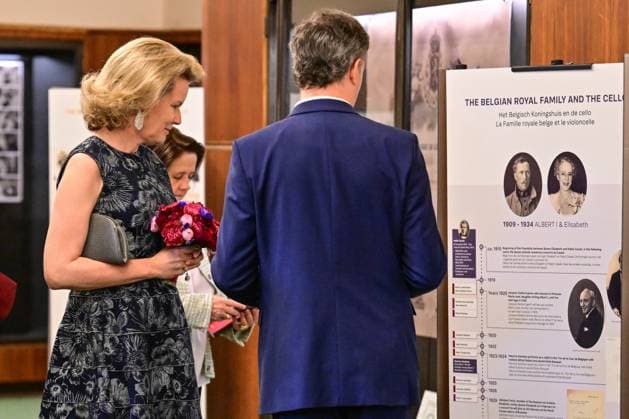 Queen Mathilde of Belgium attends a royal visit to the 75 years of history exhibition on the Queen Elisabeth Competition, at the Brussels Flagey concert hall, Monday 04 May 2026. This year s edition of the competition, focusing on the cello, takes place from 4 tot 30 May.  DIRKxWAEM 172854556