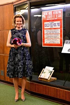 Queen Mathilde of Belgium attends a royal visit to the 75 years of history exhibition on the Queen Elisabeth Competition, at the Brussels Flagey concert hall, Monday 04 May 2026. This year s edition of the competition, focusing on the cello, takes place from 4 tot 30 May.  DIRKxWAEM 172855303