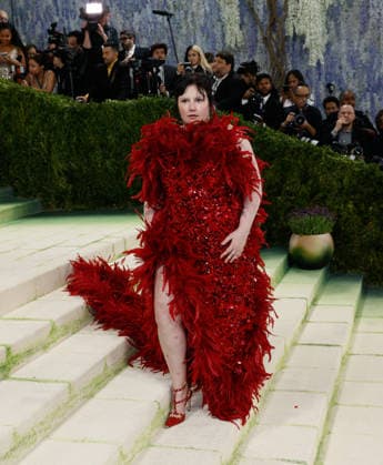 Lena Dunham arrives on the red carpet for the 2026 Met Gala celebrating Costume Art at The Metropolitan Museum of Art on Monday, May 4, 2026 in New York City.  NYP20260504335 JOHNxANGELILLO