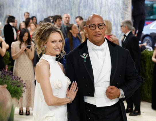 Lauren Hashian and Dwayne Johnson arrive on the red carpet for the 2026 Met Gala celebrating Costume Art at The Metropolitan Museum of Art on Monday, May 4, 2026 in New York City.  NYP20260504405 JOHNxANGELILLO