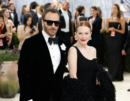 Tom Ford and Julianne Moore arrive on the red carpet for the 2026 Met Gala celebrating Costume Art at The Metropolitan Museum of Art on Monday, May 4, 2026 in New York City.  NYP20260504402 JOHNxANGELILLO