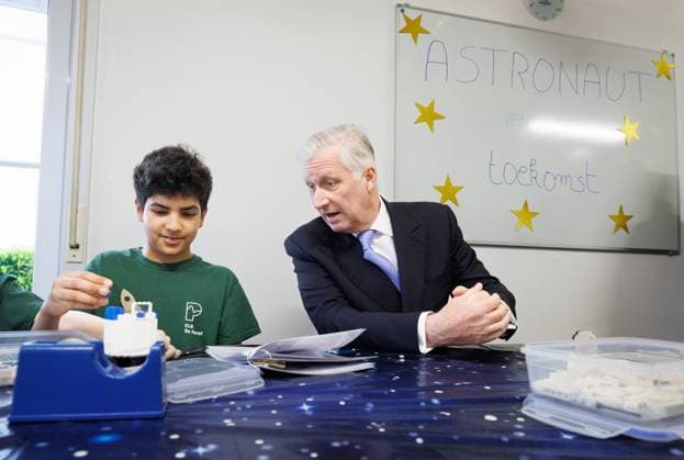 King Philippe - Filip of Belgium pictured during a royal visit to the VUB STEAM Academy, in Gooik, on Tuesday 05 May 2026. The King and Queen visit the province of Flemish Brabant, making several stops along the way.  BENOITxDOPPAGNE 172947268