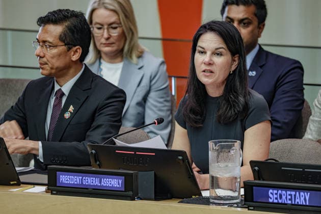 May 5, 2026, New York, New York, USA: ANNALENA BAERBOCK, President of the General Assembly speaks during a joint special meeting of the General Assembly and ECOSOC under the theme From Digital Inclusion to Innovation: Advancing Science, Technology and Youth Entrepreneurship for Development at UNHQ. The meeting focused on digital access, science, technology, innovation and youth entrepreneurship as drivers of sustainable development. New York USA  - ZUMAo116 20260505_znp_o116_001 Copyright: xBiancaxOterox