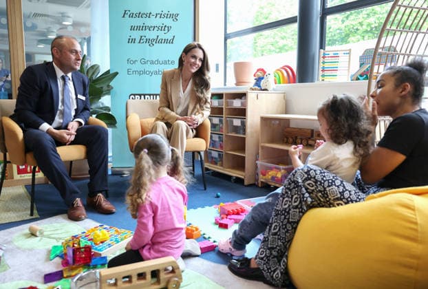 The Princess Of Wales Launches Early Childhood Guide LONDON, ENGLAND - MAY 06: Catherine, Princess of Wales smiles as she meets families with babies and young children to discuss research during the launch of Foundations for Life: A Guide to Social and Emotional Development at the University of East London on May 06, 2026 in London, England. The Princess of Wales and The Royal Foundation Centre for Early Childhood launched the new resource, which highlights the role of loving and responsive relationships play in the wellbeing of young children., Credit:Chris Jackson Avalon United Kingdom, England, London  Copyright: xChrisxJacksonx xAvalonx 1096900064