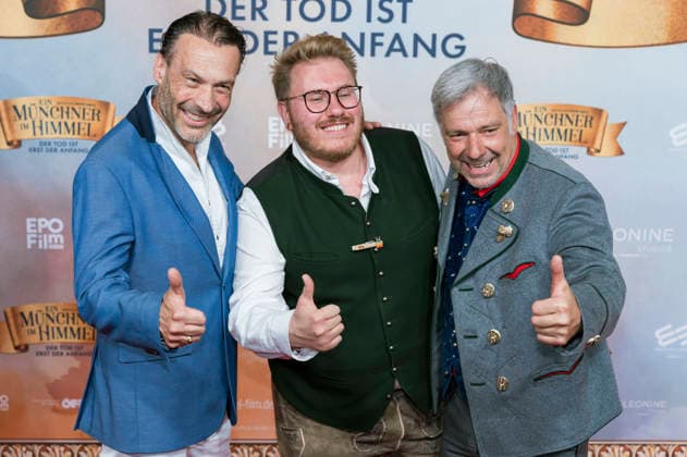 Manfred Stecher, Kay Simon und Christian Swoboda bei der Premiere des Kinofilms Ein Münchner im Himmel - Der Tod ist erst der Anfang im Mathäser Filmpalast. München, 06.05.2026