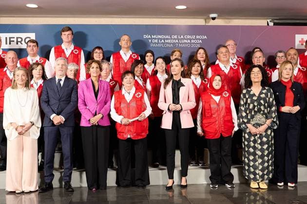 Pamplona. Navarra. 7 mayo 2026. Casa Real. Acto Cruz Roja. La Reina Letizia visita Pamplona para presidir el acto de conmemoracion del Dia Mundial de la Cruz Roja y de la Media Luna Roja, en el Museo Universidad de Navarra de Pamplona; acompanada de la presidenta de Navarra, Maria Chivite; el ministro del Interior, Fernando Grande-Marlaska; y la presidenta de Cruz Roja Espana, Maria del Mar Pageo, en Pamplona a 7 de mayo de 2026. CrÃ dito: Inigo Alzugaray Cordon Press Spanish Queen Letizia Attends Celebration The World Red Cross And Red Crescent Day, Pamplona - 07 May 202 Cordon Press 