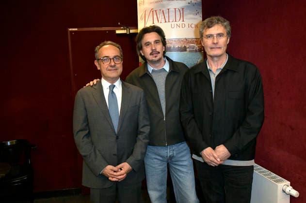 Luigi Estero, Damiano Michieletto und Martin Kochendörfer bei der Premiere des Kinofilms Vivaldi und ich im Cinema Paris. Berlin, 07.05.2026