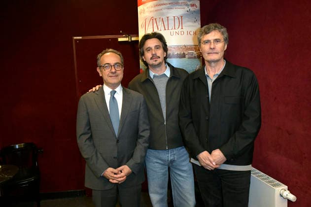 Luigi Estero, Damiano Michieletto und Martin Kochendörfer bei der Premiere des Kinofilms Vivaldi und ich im Cinema Paris. Berlin, 07.05.2026