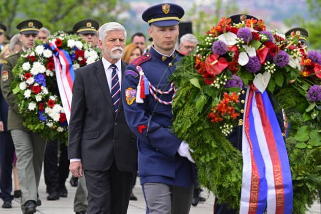 Czech President Petr Pavel laid a wreath during the commemorative act on 81st anniversary of the end of World War II in Europe, at the Vitkov National Memorial in Prague, Czech Republic, on May 8, 2026. (CTKxPhoto VitxSimanek) CTKPhotoP2026050802578  CTKPhotoP2026050802578