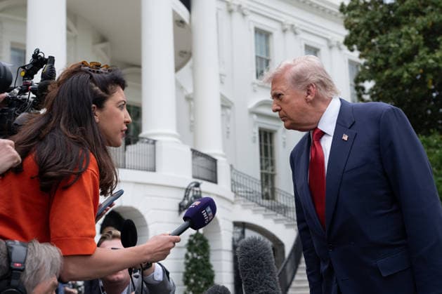 President Donald Trump gives remarks as he departs the White House in Washington, DC on Friday, May 8, 2026.  WASP20260508608 AaronxSchwartz