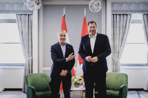 (R-L) Lars Klingbeil, Bundesminister der Finanzen, trifft Mark Carney, Ministerpraesident von Kanada, zu einem Gespraech in Toronto, 09.05.2026. Fotografiert im Auftrag des Bundesministeriums der Finanzen. Toronto Kanada Copyright: xFlorianxGaertner BMFx