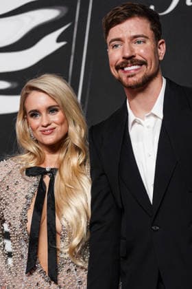 2025 MTV Video Music Awards - Arrivals ELMONT, NASSAU COUNTY, NEW YORK, USA - SEPTEMBER 07: Thea Booysen and MrBeast (Jimmy Donaldson) arrive at the 2025 MTV Video Music Awards held at UBS Arena on September 7, 2025 in Elmont, Nassau County, New York, United States. (Photo by Jorge Estrellado Image Press Agency)