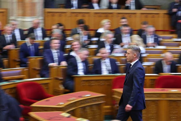 (260510) -- BEIJING, May 10, 2026 -- Peter Magyar, leader of Hungary s Tisza Party, is pictured after being elected as prime minister of Hungary at the inaugural session of the new parliament in Budapest, Hungary, on May 9, 2026. Peter Magyar, leader of Hungary s Tisza Party, was elected prime minister of Hungary in a vote at the inaugural session of the new parliament on Saturday. A total of 195 out of the 199 members of parliament cast votes, with 140 in favor, 54 against and 1 abstentions. Magyar secured the required majority to be elected prime minister, marking the start of his four-year term. In the parliamentary elections held on April 12, the Tisza Party, led by Magyar, defeated the ruling Fidesz-KDNP coalition led by Viktor 