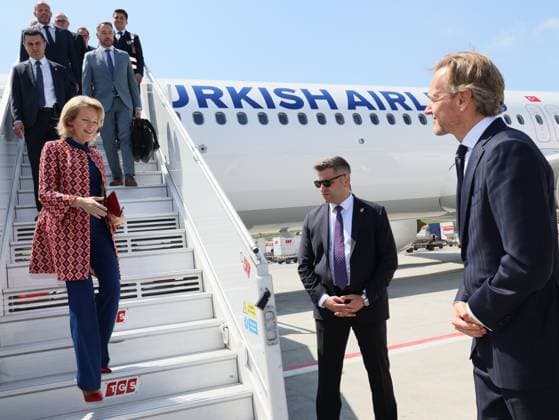 Queen Mathilde of Belgium is received by Belgian Ambassador to Turkey Hendrik Van De Velde, as she arrives for a Belgian economic mission to Turkey, in Istanbul on Sunday 10 May 2026. The Queen of the Belgians is visiting Turkey from 10 to 14 May.  BENOITxDOPPAGNE 173386386