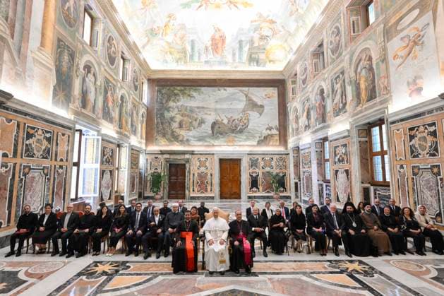 ITALY - POPE LEO XIV RECEIVES PARTICIPANTS IN THE SYMPOSIUM ORGANIZED BY THE DICASTERY FOR INTERRELIGIOUS DIALOGUE AND THE ROYAL INSTITUTE FOR INTERFAITH DURING A PRIVATE AUDIENCE IN THE VATICAN - 2026 5 11 Italy,Vatican,Rome 2026 5 11 Pope Leo XIV receives Participants in the symposium organized by the Dicastery for Interreligious Dialogue and the Royal Institute for Interfaith Studies during a private audience in The Vatican. EDITORIAL USE ONLY - NO BOOKS Copyright: xVATICANxMEDIAx