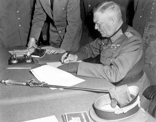 RECORD DATE NOT STATED Photograph of Field Marshal Wilhelm Keitel Field Marshal Wilhelm Keitel signing surrender terms for the German Army in Berlin at the end of world war two 1945 Editorial use only. All other uses to be cleared with the copyright owner (World History Archive), in advance., WHA_061_0082.jpg, Field Marshal Wilhelm Keitel; surrender terms; German Army; Berlin; World War Two; 1945; end of war; signing document; historical moment; military leader; Nazi Germany; surrender ceremony; war crimes; Allied forces; unconditional surrender; capitulation; war s end; surrender agreement; official surrender; war history; Nazi regime; war memorial; war victory; war strategy; war tactics; war timeline; war events; war aftermath; war conseq Copyright: xWorldxHistoryxArchivex