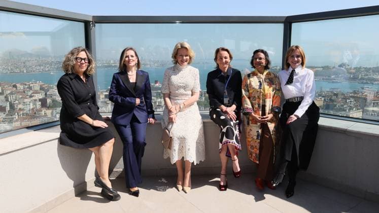 Queen Mathilde of Belgium (C) pictured at the event the business world and entrepreneurship as drivers of women s empowerment discussion, on day two of a Belgian economic mission to Turkey, in Istanbul on Monday 11 May 2026. The Queen of the Belgians is visiting Turkey from 10 to 14 May.  BENOITxDOPPAGNE 173502208
