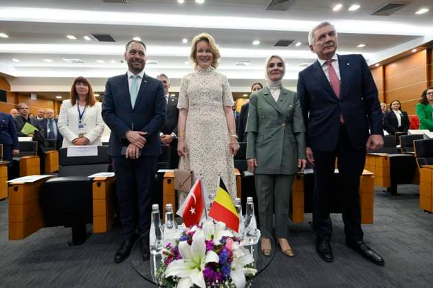 Queen Mathilde Attends 2026 Turkey Economic Mission ISTANBUL, TURKEY - MAY 11: Maxime Prevot (Les Engages), Deputy Prime Minister and Minister of Foreign Affairs foreign of Federal Government, Queen Mathilde of Belgium, Mahinur Ozdemir Goktas, Minister of Family and Social Service and Erdal Bahc1va, Chairperson of the Board of Directors of the Istanbul Chamber of Industry pictured attending The business world and entrepreneurship as drivers of women s empowerment during the Belgian Economic Mission to the Republic of Turkey on May 11, 2026 in Istanbul, Turkey, 11 05 2026 Istanbul Turkey  Copyright: xPhilipxReynaersx