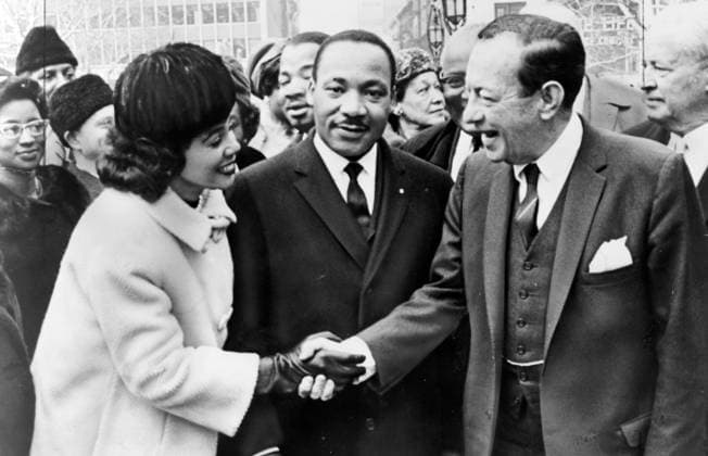 RECORD DATE NOT STATED Mayor Wagner of New York greets Dr. and Mrs. Luther King, Jr. at City Hall. Robert Ferdinand Wagner II (April 20, 1910 - February 12, 1991. Mayor Wagner of New York greets Dr. and Mrs. Luther King, Jr. at City Hall 1964. Robert Ferdinand Wagner II (April 20, 1910 - February 12, 1964 Editorial use only. All other uses to be cleared with the copyright owner (World History Archive), in advance., WHA_063_0525.jpg, Mayor Wagner; New York; Dr. Martin Luther King Jr.; City Hall; 1964; Robert Ferdinand Wagner II; greeting; civil rights; African American; historical; black history; political leaders; social justice; equality; activism; United States; American history; leadership; meeting; respect; honor; influential figures; 2 Copyright: xWorldxHistoryxArchivex