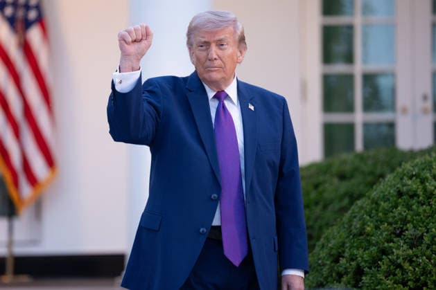 President Donald Trump gestures during a law enforcement leaders dinner, celebrating the start of National Police Week, in the Rose Garden at The White House in Washington D.C., on Monday, May 11, 2026.  WASP20260511175 AaronxSchwartz