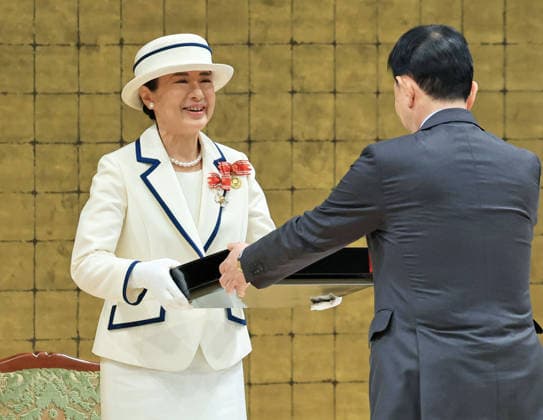 Japan Empress Masako at Red Cross event Japanese Empress Masako attends a Japanese Red Cross Society event in Tokyo on May 12, 2026. (Pool photo)  A14AA0005543786P