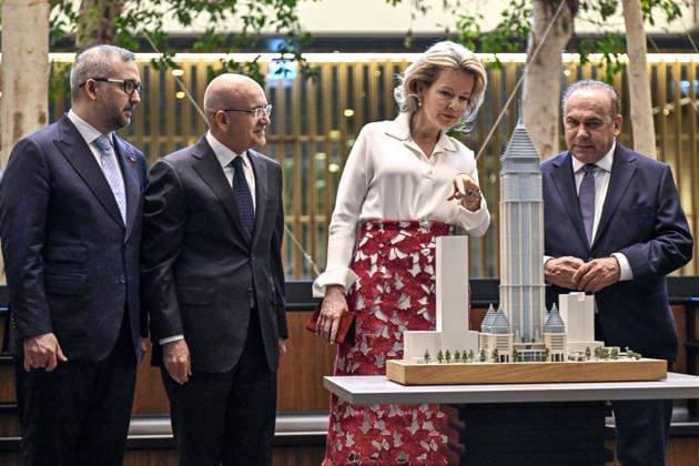 Queen Mathilde visits Central Bank’s Istanbul Financial Center campus ISTANBUL, TURKIYE - MAY 12: Queen Mathilde (2nd R), and delegation visit the Istanbul Financial Center campus of the Central Bank as part of the Belgian Economic Mission in Istanbul, Turkiye on May 12, 2026. Turkish Treasury and Finance Minister Mehmet Simsek (2nd L), and Turkish Central Bank Governor Fatih Karahan (L) accompanied the Queen during the third day of the Istanbul program. Muhammed Enes Yildirim Anadolu Istanbul Turkey. Editorial use only. Please get in touch for any other usage.  Copyright: x2026xAnadoluxMuhammedxEnesxYildirimx